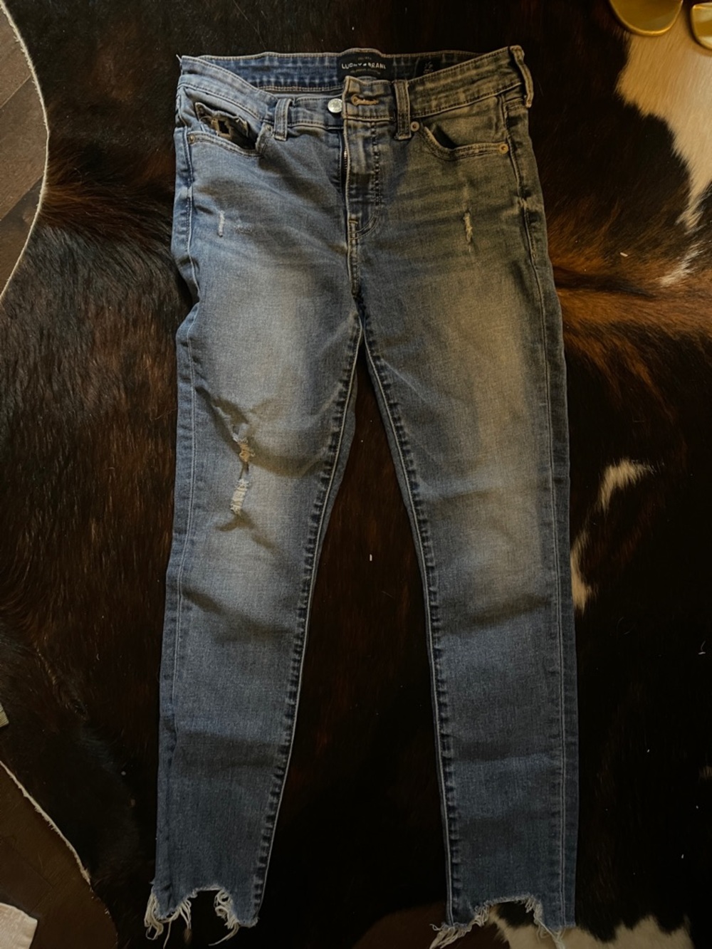 Lucky Brand Women's Medium Blue Skinny Jeans with Frayed Hem